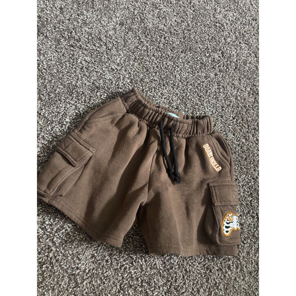 Eighty Eight Boys Brown Graphic Casual Cargo Shorts Size 5/6